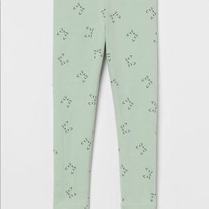 H&M Girls Cotton Leggings with Cats/Green - Size 5T